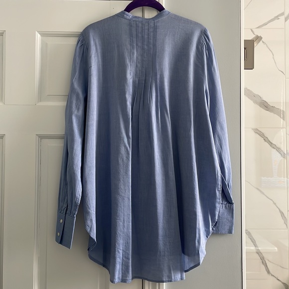 NWT LOFT Blue Flowy Lightweight Split-neck Pin-tuck Pleated Tunic Top - Picture 8 of 12